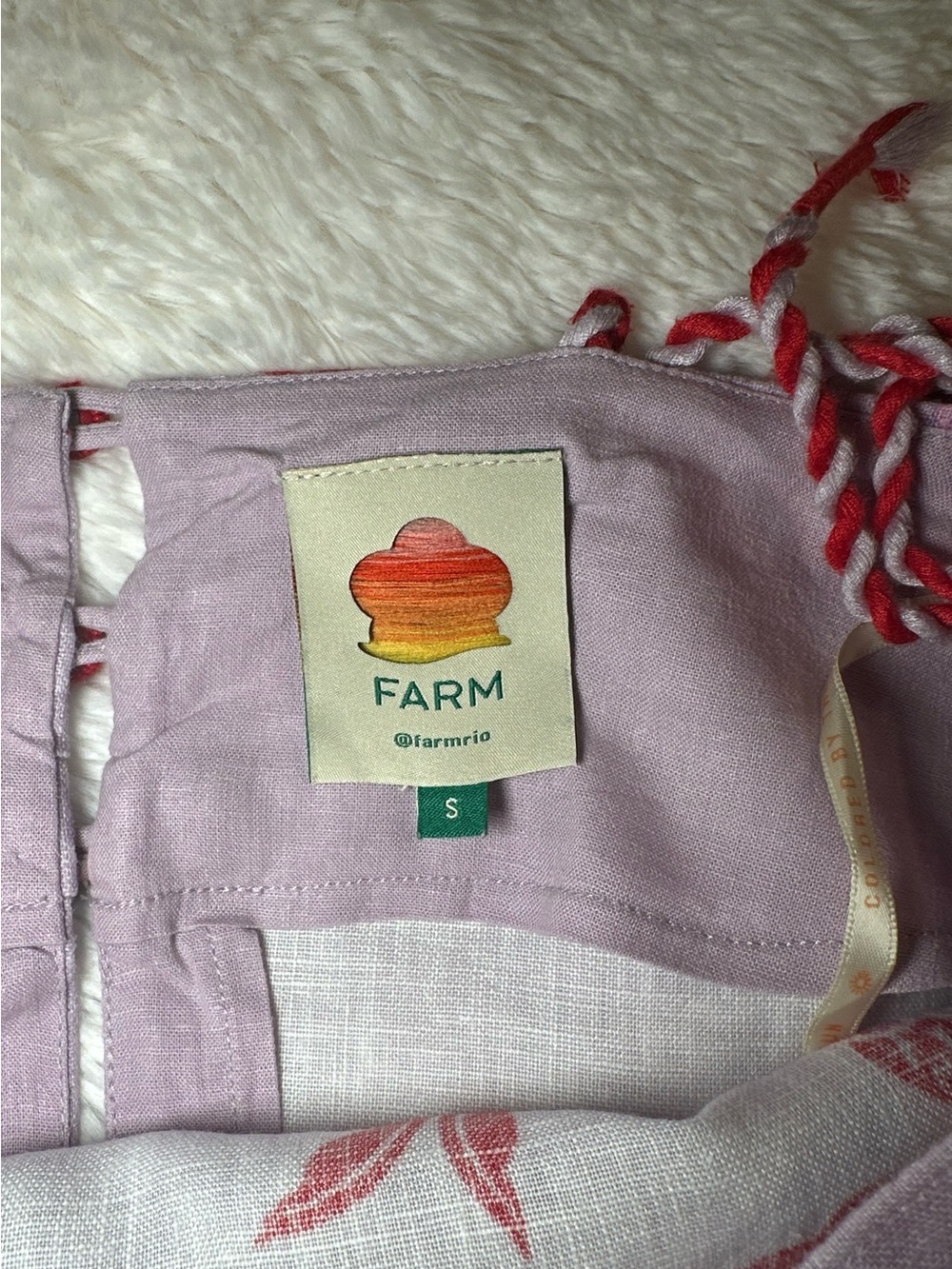 Farm Rio Porcelain Garden Linen Mini Dress Lilac Pink Floral Rope Strap Size S - Picture 8 of 14